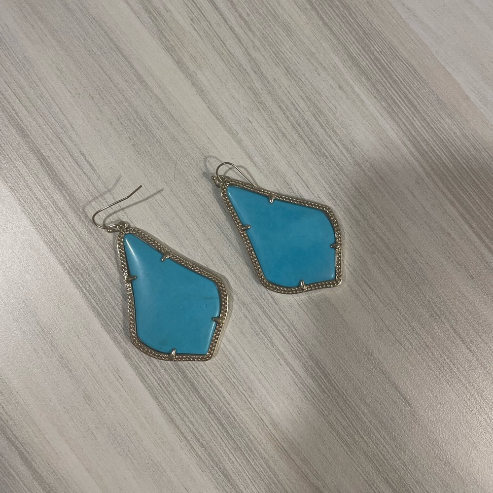 Kendra Scott Alexandra or Alex earrings in turquoise blue.